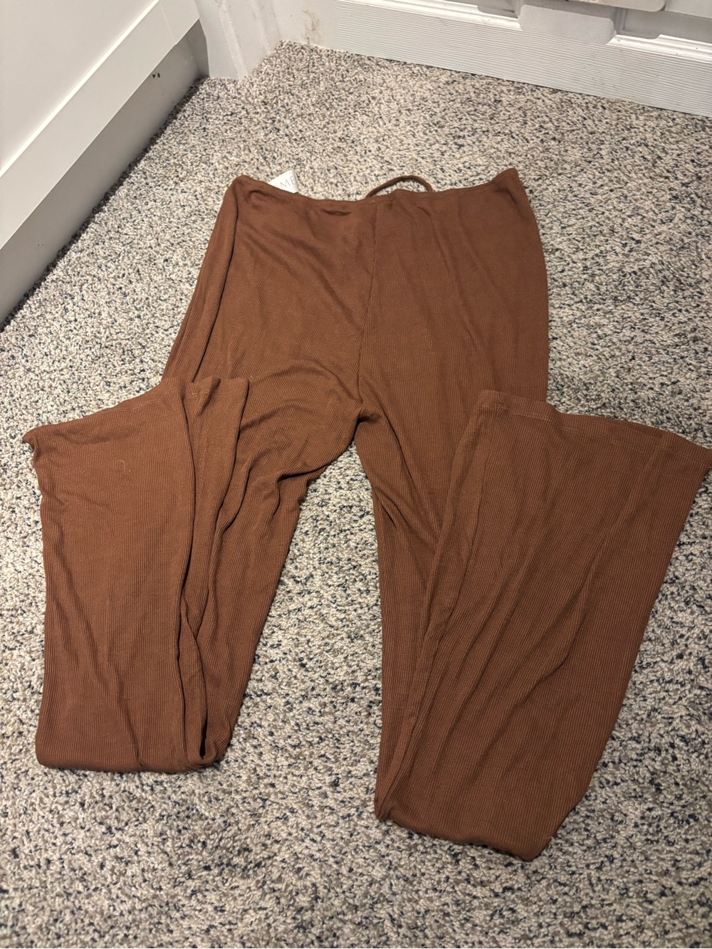 Princess Polly Ribbed Wide-Leg Drawstring Pants - Rust Brown - Picture 3 of 3